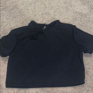 PLT black embroidered cropped tee